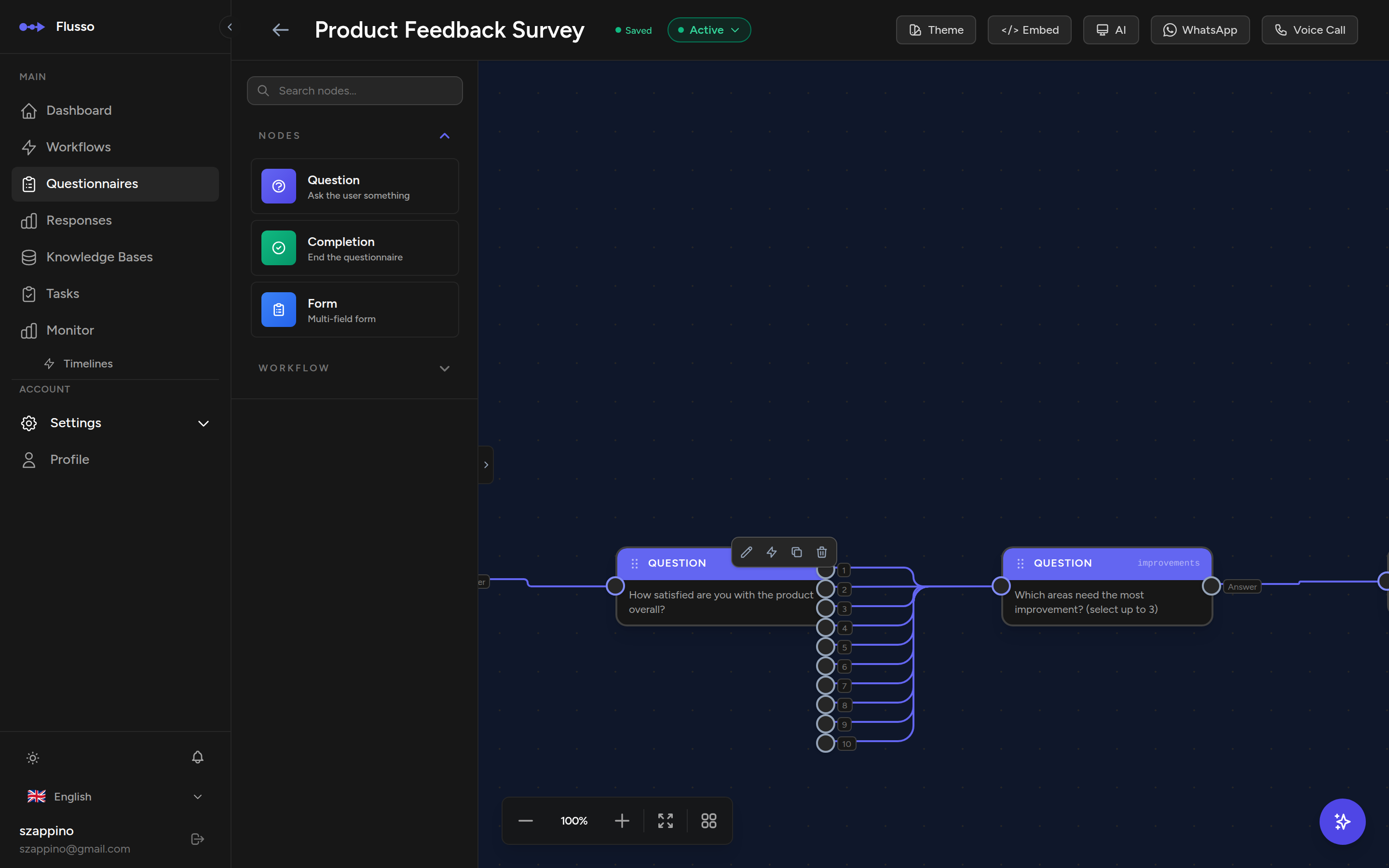 Questionnaire editor top bar
