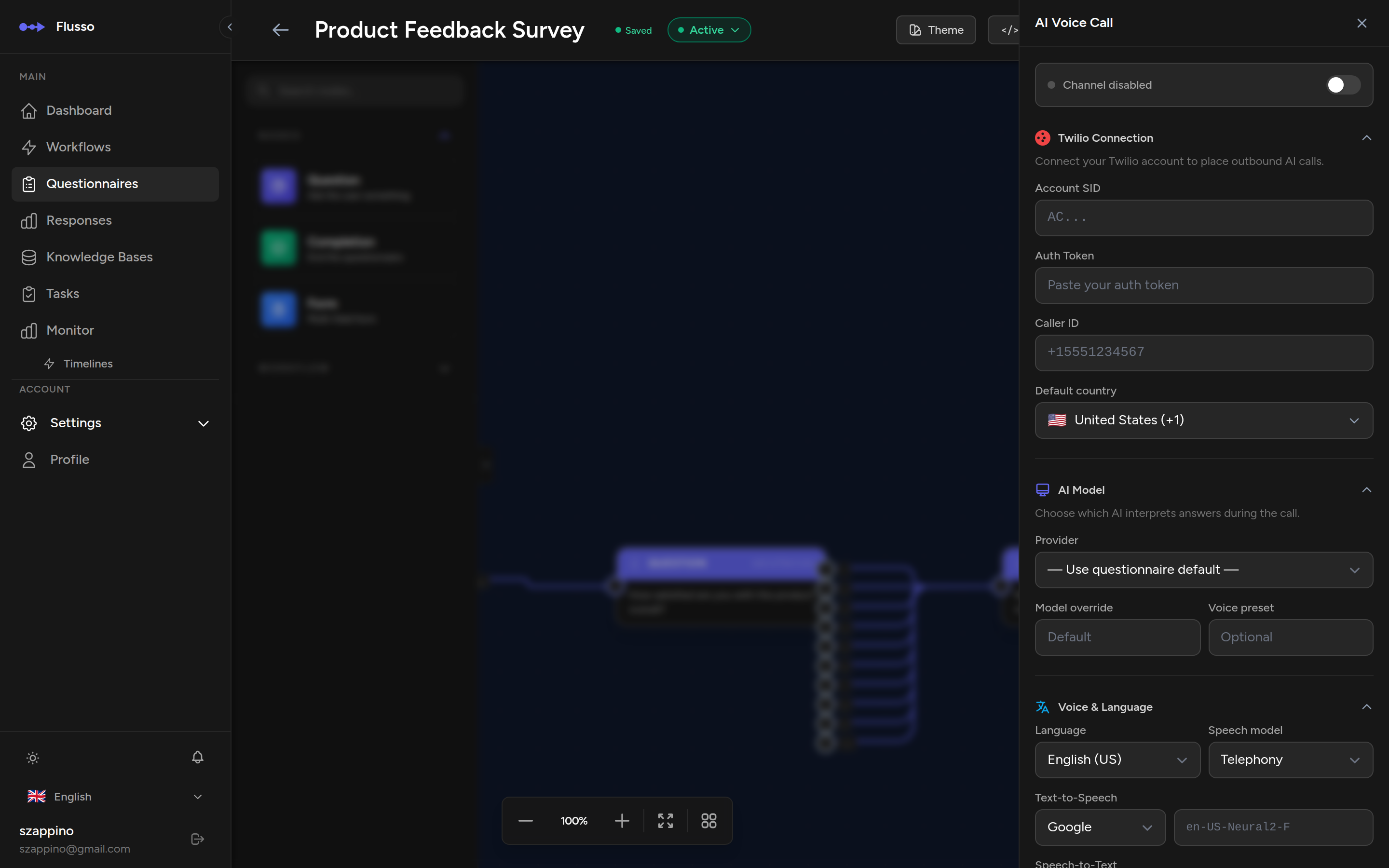 AI Voice Call configuration drawer