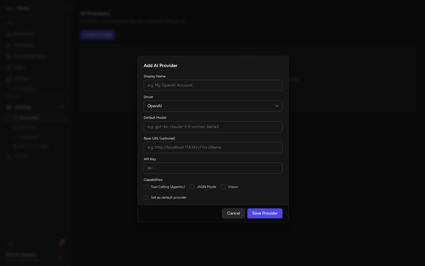 Add AI Provider modal form