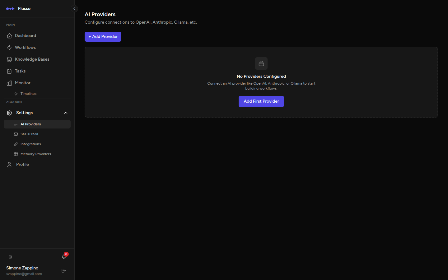 AI Providers settings page