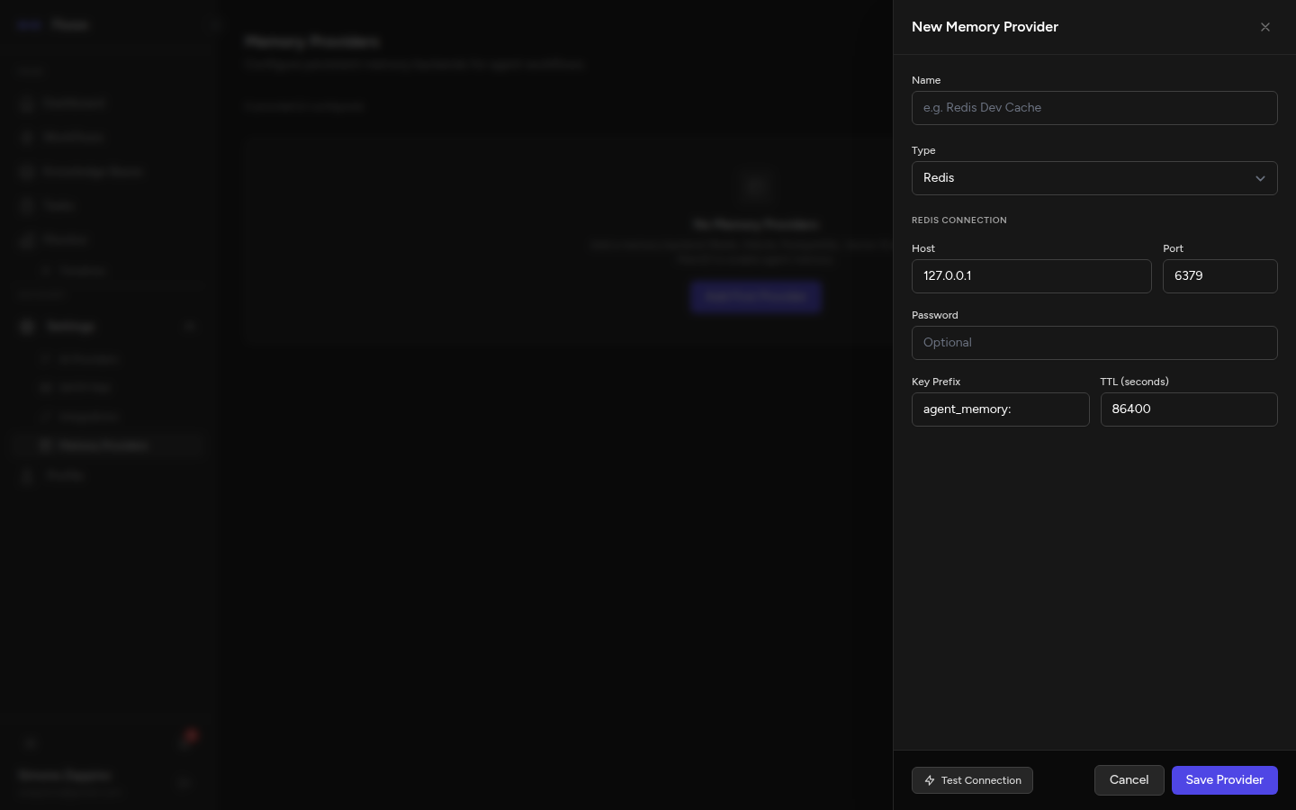 Memory Providers settings page