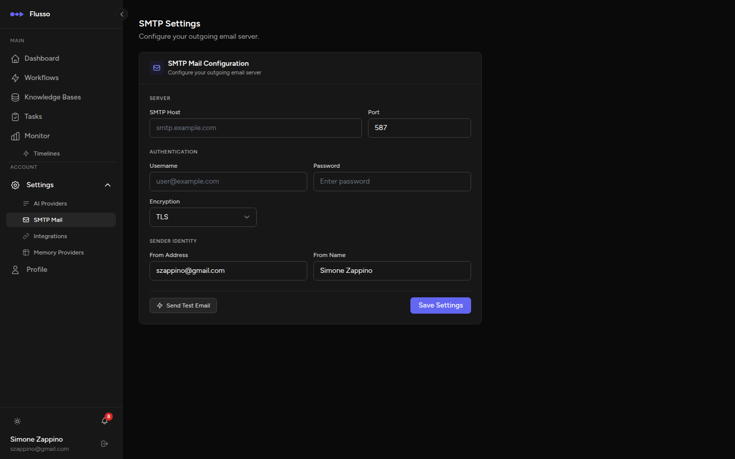 SMTP Mail settings form